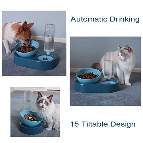 Comedero para Perro Gato,Cuenco Doble para Mascotas,Comedero Automático para Mascotas y Dispensador de Agua Azul 2 en 1,para Mascotas,Perros,Gatos,con Cuencos de Acero Inoxidable