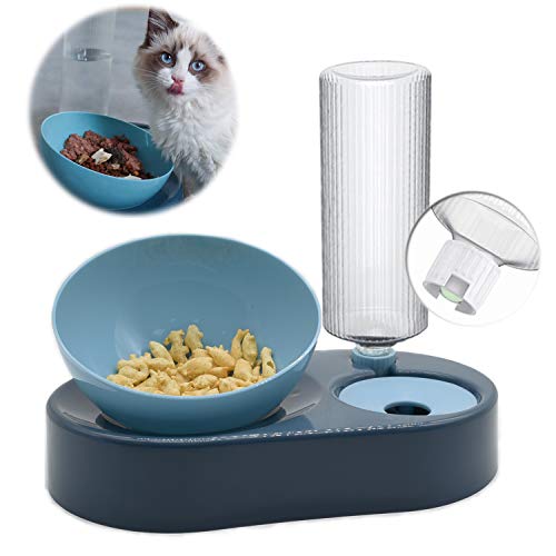 Comedero para Perro Gato,Cuenco Doble para Mascotas,Comedero Automático para Mascotas y Dispensador de Agua Azul 2 en 1,para Mascotas,Perros,Gatos,con Cuencos de Acero Inoxidable