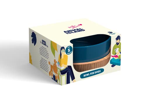Comedero Perro de Cristal Soporte de Madera Antideslizante Comedero Bebedero Perro con Base de Madera Cuenco para Mascotas Pintado con Pintura Orgánica Boles de Vidrio (900 ml, Deep Sea Blue)