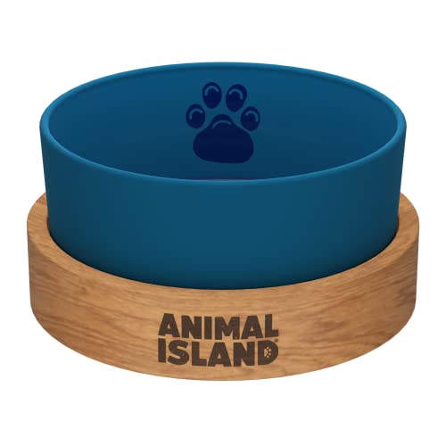 Comedero Perro de Cristal Soporte de Madera Antideslizante Comedero Bebedero Perro con Base de Madera Cuenco para Mascotas Pintado con Pintura Orgánica Boles de Vidrio (900 ml, Deep Sea Blue)