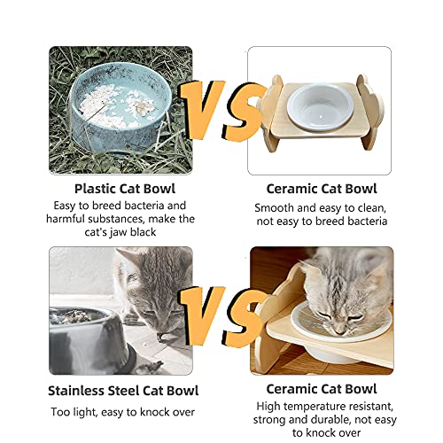 Comedero Perro Gato, 15 ° Inclinado Cuenco para Perro Bol para Gato Elevado Raised Dog Cat Pet Bowl, Antideslizante Bol Comida Perro Comedero Ceramica Mascotas con Soporte (Cuenco Individual)