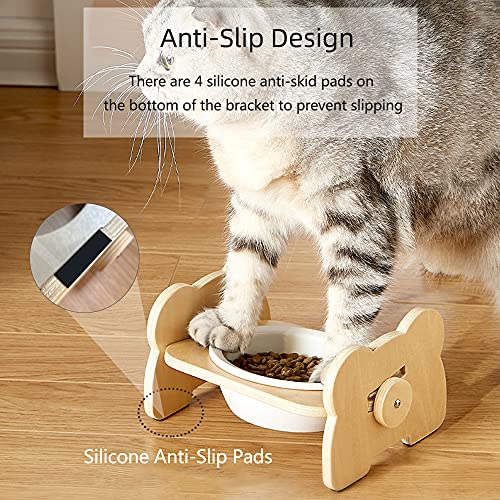 Comedero Perro Gato, 15 ° Inclinado Cuenco para Perro Bol para Gato Elevado Raised Dog Cat Pet Bowl, Antideslizante Bol Comida Perro Comedero Ceramica Mascotas con Soporte (Cuenco Individual)