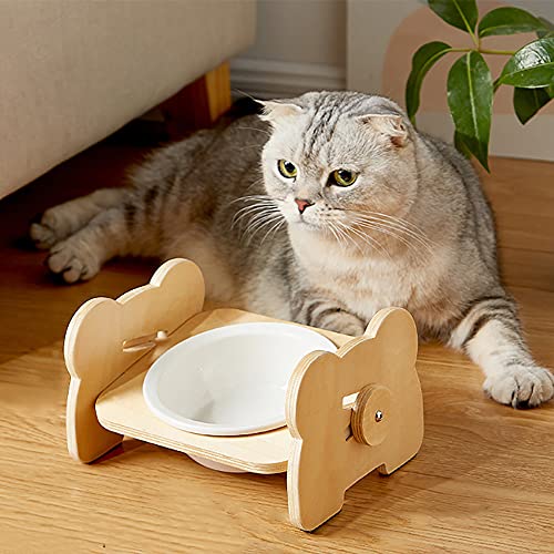 Comedero Perro Gato, 15 ° Inclinado Cuenco para Perro Bol para Gato Elevado Raised Dog Cat Pet Bowl, Antideslizante Bol Comida Perro Comedero Ceramica Mascotas con Soporte (Cuenco Individual)