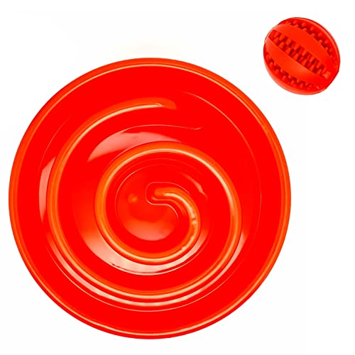 Comedero Perro Gato, Antivoracidad, ansioso. Cuenco, Bebedero, Bowl para Mascotas, Medianas, pequeñas. Tazón Lento Divertido Incluye Pelota Juguete, para Limpiar los Dientes y Buscar premios.