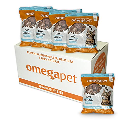 Comida para Gato Natural - Barf Pavo TRANSICION 5Kg (Pack 5 Bolsas de 1Kg c/u) - OMEGAPET