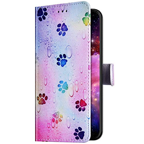 Compatible con Huawei Nova 7 SE funda de teléfono móvil, funda de piel con estampado multicolor, funda con cierre magnético, tarjetero, resistente a los arañazos, diseño de huellas de los pies