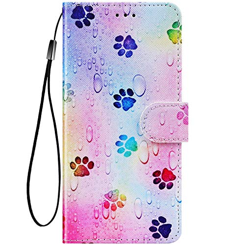 Compatible con Huawei Nova 7 SE funda de teléfono móvil, funda de piel con estampado multicolor, funda con cierre magnético, tarjetero, resistente a los arañazos, diseño de huellas de los pies