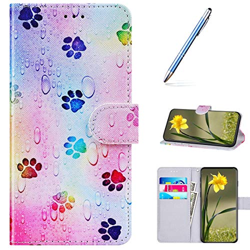 Compatible con Huawei Nova 7 SE funda de teléfono móvil, funda de piel con estampado multicolor, funda con cierre magnético, tarjetero, resistente a los arañazos, diseño de huellas de los pies