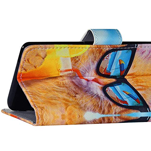 Compatible con Huawei P40 Lite, funda de piel con estampado multicolor, funda con cierre magnético, tarjetero, resistente a los arañazos, estilo libro, gafas de gato