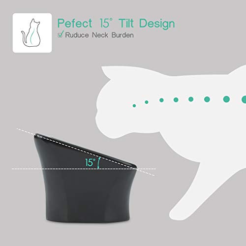 ComSaf Comedero de cerámica para Gatos, Cuenco para Gatos Inclinado 15 °, Cuenco para Comida y Bebida para Perros y Gatos, Cuenco de alimentación de Agua Antideslizante Fressnapf Gato Negro
