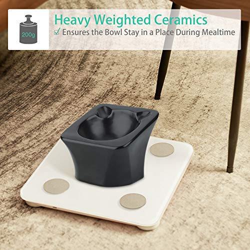 ComSaf Comedero de cerámica para Gatos, Cuenco para Gatos Inclinado 15 °, Cuenco para Comida y Bebida para Perros y Gatos, Cuenco de alimentación de Agua Antideslizante Fressnapf Gato Negro