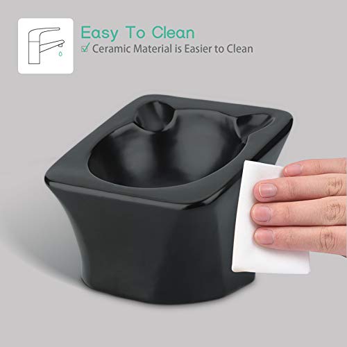 ComSaf Comedero de cerámica para Gatos, Cuenco para Gatos Inclinado 15 °, Cuenco para Comida y Bebida para Perros y Gatos, Cuenco de alimentación de Agua Antideslizante Fressnapf Gato Negro