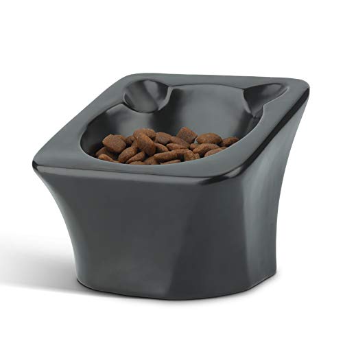 ComSaf Comedero de cerámica para Gatos, Cuenco para Gatos Inclinado 15 °, Cuenco para Comida y Bebida para Perros y Gatos, Cuenco de alimentación de Agua Antideslizante Fressnapf Gato Negro