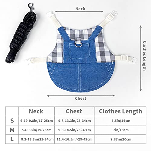 Conjunto Arnés y Correa Conejo, Correa Mezclilla Transpirable Informal Moda con Correa Cuero Cómoda de 1.25m para Animales Pequeños,Juegos al Aire Libre,Caminar (Cuadros Rojo, Medium)