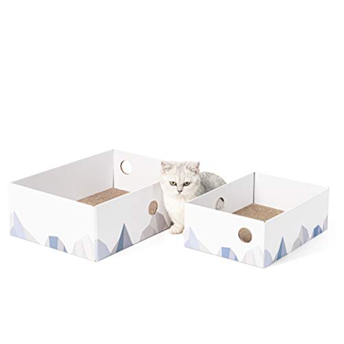 Conlun - Alfombrillas rascadoras para Gatos, Poste rascador para Gatos, rascador portátil de cartón Corrugado para Gatos con Caja para rascar Gatos y diseño de Orificio Interactivo - Grande - Blanco