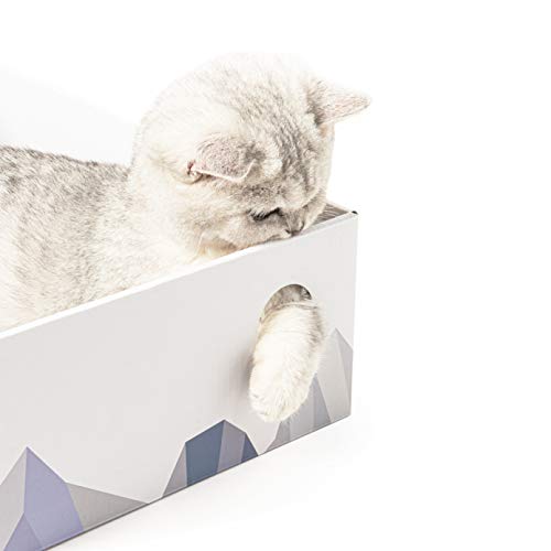 Conlun - Alfombrillas rascadoras para Gatos, Poste rascador para Gatos, rascador portátil de cartón Corrugado para Gatos con Caja para rascar Gatos y diseño de Orificio Interactivo - Grande - Blanco
