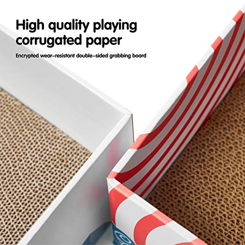 Conlun - Alfombrillas rascadoras para Gatos, Poste rascador para Gatos, rascador portátil de cartón Corrugado para Gatos con Caja para rascar Gatos y diseño de Orificio Interactivo - Medio - Blanco