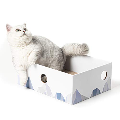 Conlun - Alfombrillas rascadoras para Gatos, Poste rascador para Gatos, rascador portátil de cartón Corrugado para Gatos con Caja para rascar Gatos y diseño de Orificio Interactivo - Blanco -Medio