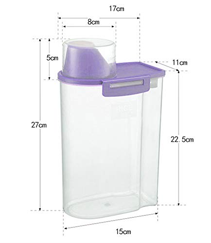 Contenedor de almacenamiento de alimentos para mascotas con taza medidora, boquilla de vertedor y hebillas de sellado dispensador de alimentos para perros y gatos (morado)