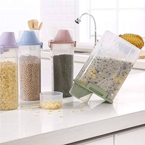 Contenedor de almacenamiento de alimentos para mascotas con taza medidora, boquilla de vertedor y hebillas de sellado dispensador de alimentos para perros y gatos (morado)