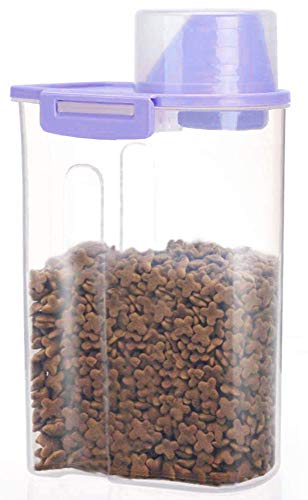 Contenedor de almacenamiento de alimentos para mascotas con taza medidora, boquilla de vertedor y hebillas de sellado dispensador de alimentos para perros y gatos (morado)