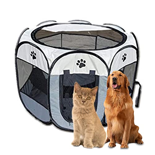 Corral Plegable Portátil para Mascotas, 8 Paneles Tienda para Mascotas, Cerca de Tela Oxford Plegable para Perros, Gatos, Conejos y Animales Pequeños, Tienda para Mascotas Emergente Suave