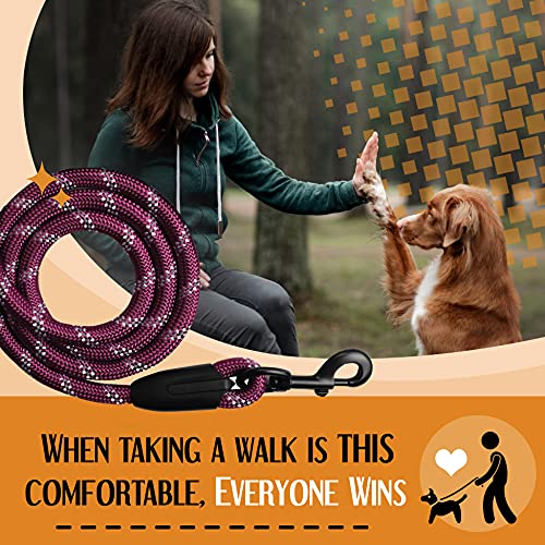 Correa de perro fuerte, cuerda reflectante, paracord resistente a la masticación para perros medianos y grandes, cierre de metal duradero, se adhiere al collar de mascotas (paquete de 1,52 m, púrpura)