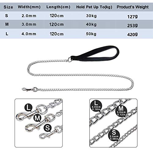 Correa para Perro, de Acero, Correa del Perro Resistente, Mango de Piel sintética para Perro, 120 cm
