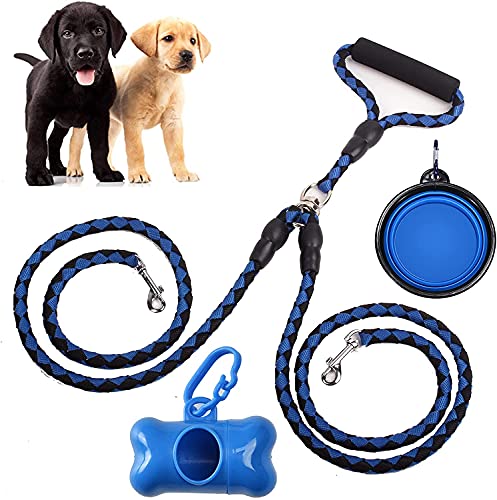Correa Perro, Correa Perro Doble, Correa Doble para 2 Perros, Correa Doble Perro para Medianos Perros Pequeños para 2 Perros, Ajustable Correas Dobles Correa Ideal para Correr Pasear (Negro con Azul)