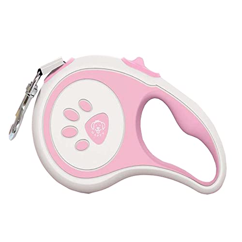 Correa Retráctil Perro sin Enredo, 5M Extensible Correa para Perros Tamaño Grande Mediano Pequeño hasta 35KG, Manija Antideslizante, Nylon Fuerte, Caminar Nocturno Correr Entrenar Trotar (Rosado)
