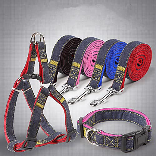 Correas para Perros y Correa para el Pecho para Perros y Collar para Perros Traje de Tres Piezas, Material de Mezclilla, Adecuado para Perros y Gatos pequeños y medianos (Rosa, XS)
