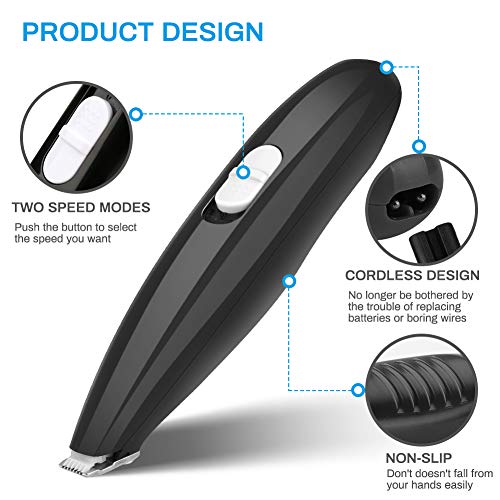 Cortapelos para perros,Welltop cortapelos para peluquería para perros Recortador de pelo recargable inalámbrico eléctrico para mascotas para el pelo alrededor de la cara, ojos, orejas, patas(Negro)