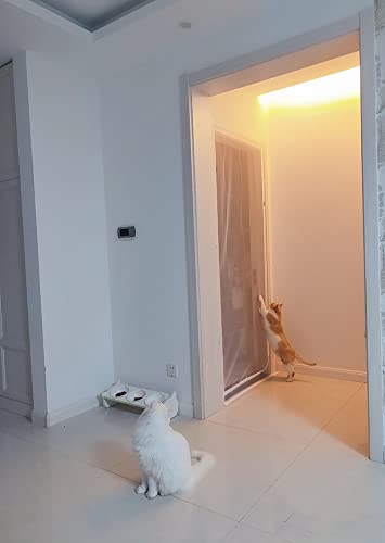 Cortinas de malla para puerta de gato con cremallera, resistente cortina autoadhesiva para gato gatito cachorro, red de mosquitera y arañazos, tamaño ajustable