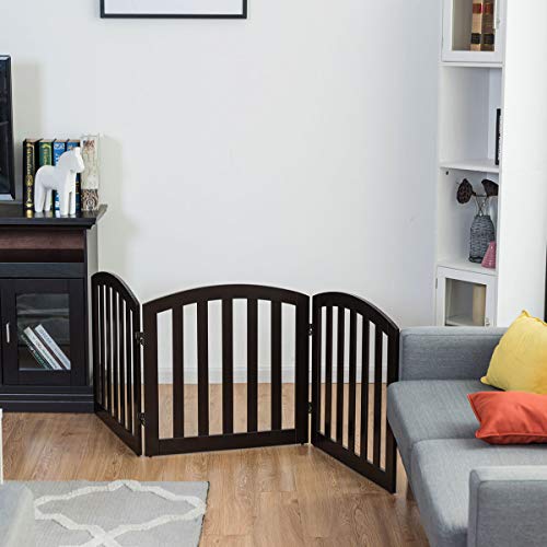 COSTWAY Barrera de Seguridad para Perros Valla Protección de Madera Plegable para Habitación Puerta Escalera (3 Paneles, marrón)