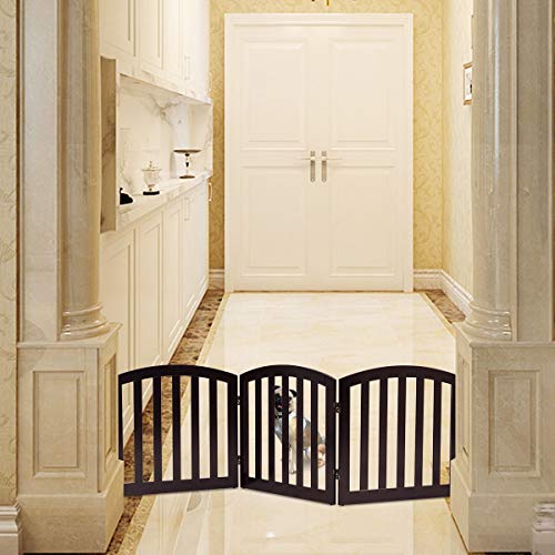 COSTWAY Barrera de Seguridad para Perros Valla Protección de Madera Plegable para Habitación Puerta Escalera (3 Paneles, marrón)