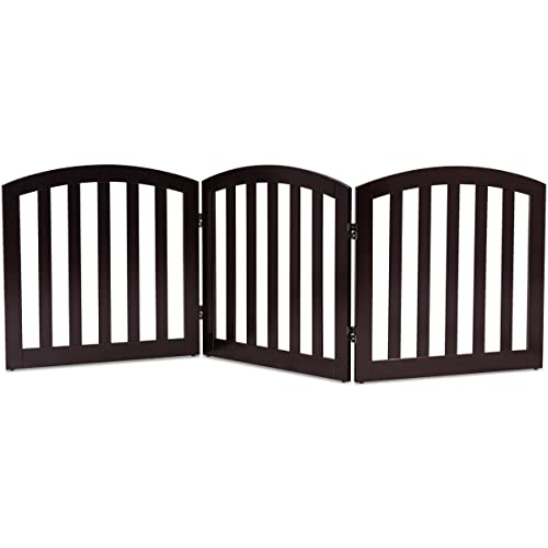 COSTWAY Barrera de Seguridad para Perros Valla Protección de Madera Plegable para Habitación Puerta Escalera (3 Paneles, marrón)