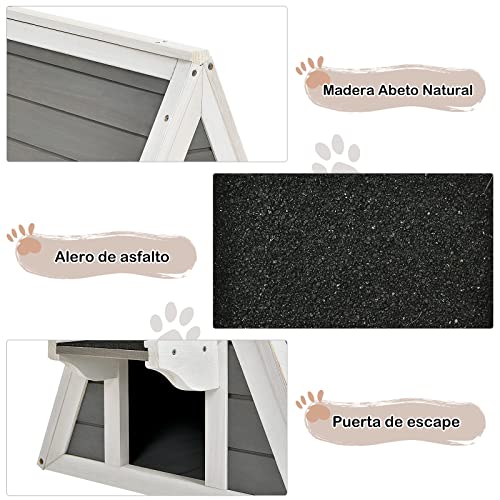 COSTWAY Casita Triangular de Madera con Techo Resistente a la Intemperie para Gatos, Alero Asfaltado, Refugio de Madera para Gatos, Casita de Madera de Abeto con Circulación del Aire