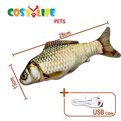 Cosy Life Juguete de pez saltarín eléctrico para Gatos con Cable USB - Mastica y muerde - Grass Carp