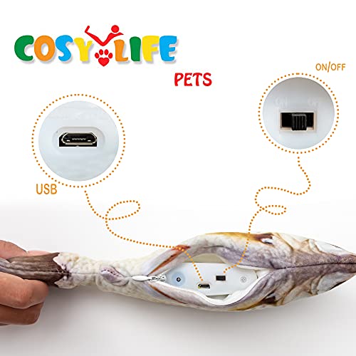 Cosy Life Juguete de pez saltarín eléctrico para Gatos con Cable USB - Mastica y muerde - Grass Carp