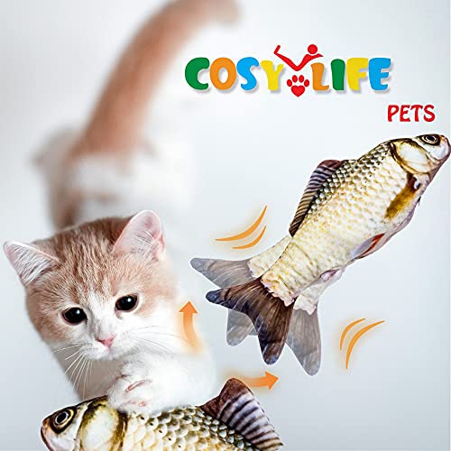 Cosy Life Juguete de pez saltarín eléctrico para Gatos con Cable USB - Mastica y muerde - Grass Carp