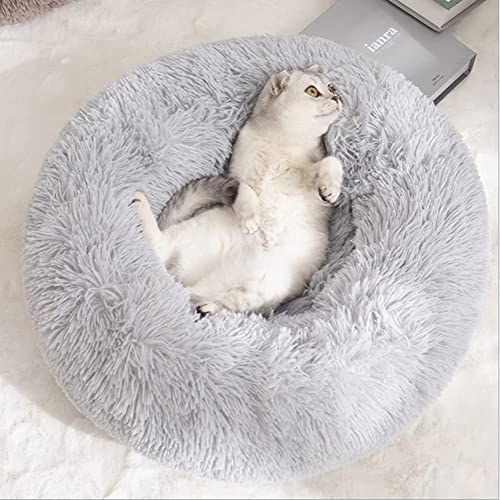 Cozywind Cama para Perros y Gatos, 50 cm de Diámetro, de Felpa Gruesa, Redonda, para Mascotas, Buen Diseño Antideslizante (50cm, Gris Claro)