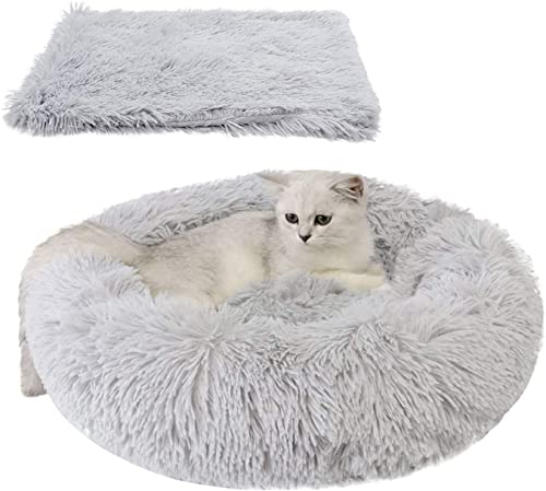 Cozywind Cama para Perros y Gatos, 50 cm de Diámetro, de Felpa Gruesa, Redonda, para Mascotas, Buen Diseño Antideslizante (50cm, Gris Claro)