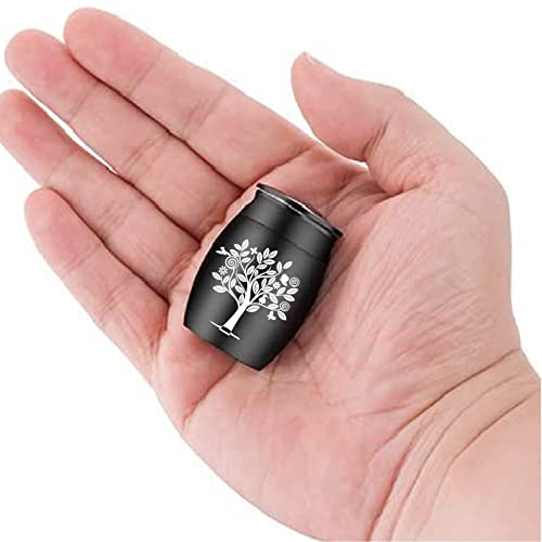 CREATCABIN Urna Mini Árbol de la Vida Pájaros Corazón Cenizas para Mascotas Pequeño Recuerdo Recipiente para Cremación de Acero Inoxidable Impermeable 1.18x1.57 Pulgada Negro