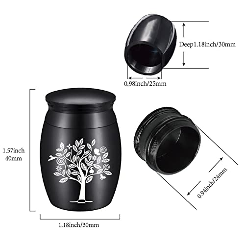 CREATCABIN Urna Mini Árbol de la Vida Pájaros Corazón Cenizas para Mascotas Pequeño Recuerdo Recipiente para Cremación de Acero Inoxidable Impermeable 1.18x1.57 Pulgada Negro