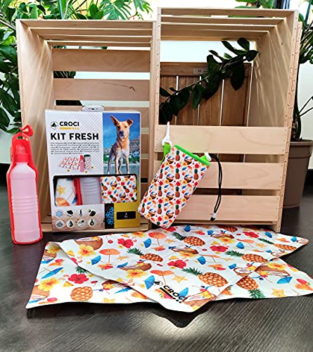 Croci Kit Fresh Cockail, Kit con Productos refrigerantes: Todo lo Que Necesita para refrescar al Perro Durante los días calurosos de Verano. Alfombrilla de 65 x 50 cm, Bebedero de Viaje – 1560 g