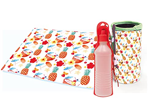 Croci Kit Fresh Cockail, Kit con Productos refrigerantes: Todo lo Que Necesita para refrescar al Perro Durante los días calurosos de Verano. Alfombrilla de 65 x 50 cm, Bebedero de Viaje – 1560 g