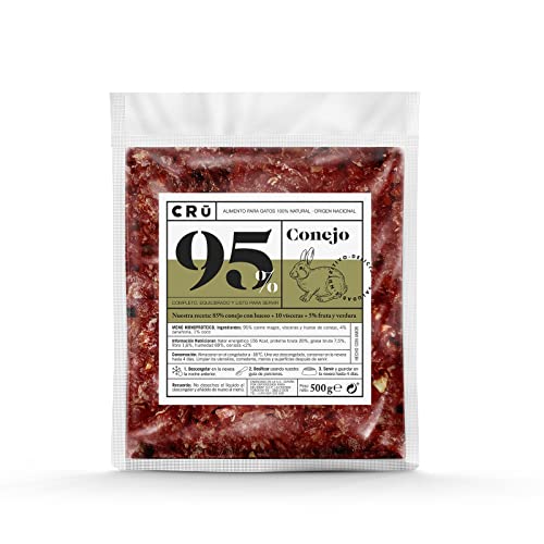 CRU - Comida Natural cruda de Conejo para Gatos. Menú Barf. Congelado - 10 de Paquetes de 500g