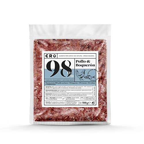 CRU - Comida Natural cruda de Pollo & boquerón para Gatos. Menú Barf. Congelada - 10 de Paquetes de 500g