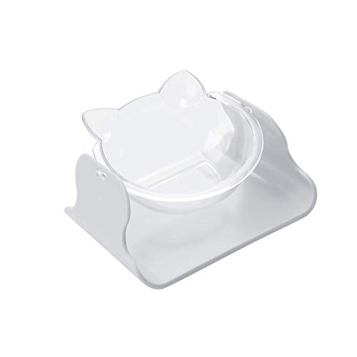 Cuenco ajustable para gatos de 15 grados, inclinado, con forma de oreja, color blanco transparente
