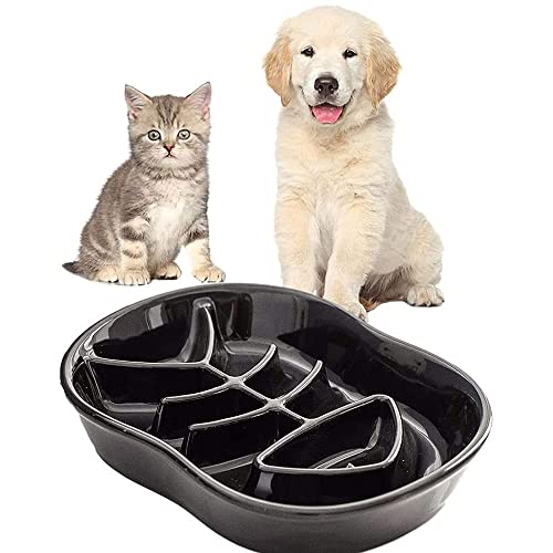 Cuenco de Alimentación Lento, Cuenco para Gatos Alimentación Lenta, Cerámica Comedero Lento para Gatos, para Gatos contra la Flatulencia, la Indigestión y la Obesidad (Negro)